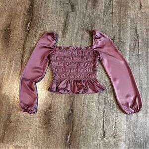 Le Lis Smocked Cropped Top Women Size S Dusty Rose Long Sleeve